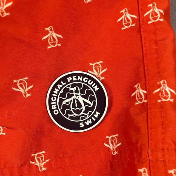 Original Penguin Swim Trunks Boys Medium Red White Penguin Logo Print Board Sho - Picture 4 of 16